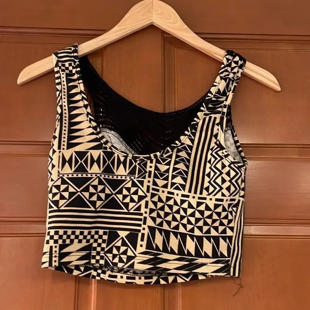 ELODIE cream and black womans crop tank top - Picture 6 of 7